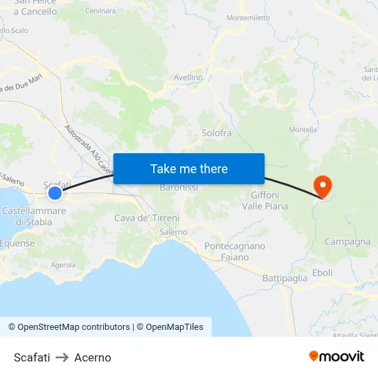 Scafati to Acerno map
