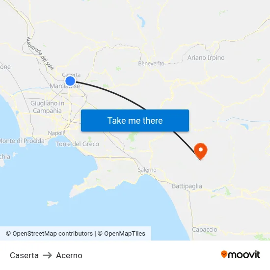 Caserta to Acerno map