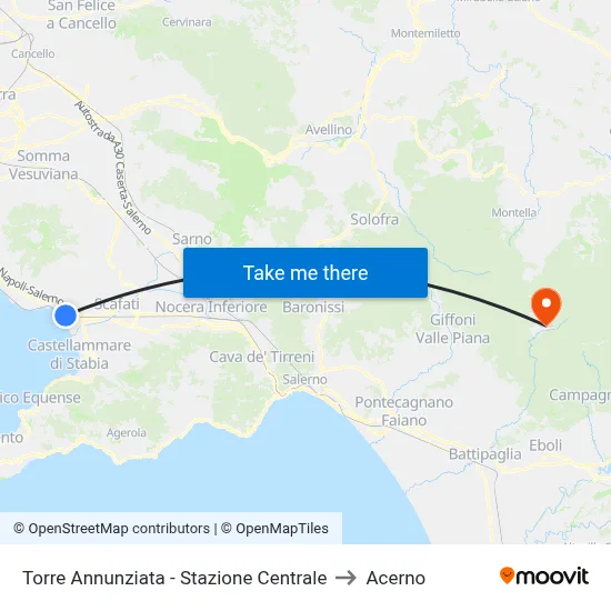 Torre Annunziata - Central Station to Acerno map