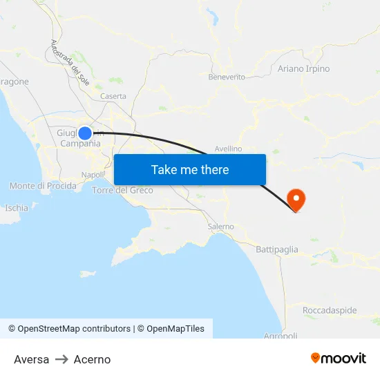 Aversa to Acerno map