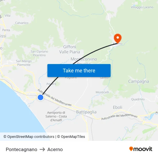 Pontecagnano to Acerno map