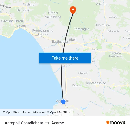 Agropoli-Castellabate to Acerno map