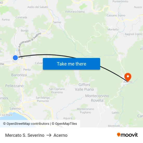 Mercato San Severino to Acerno map