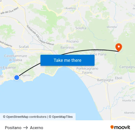 Positano to Acerno map