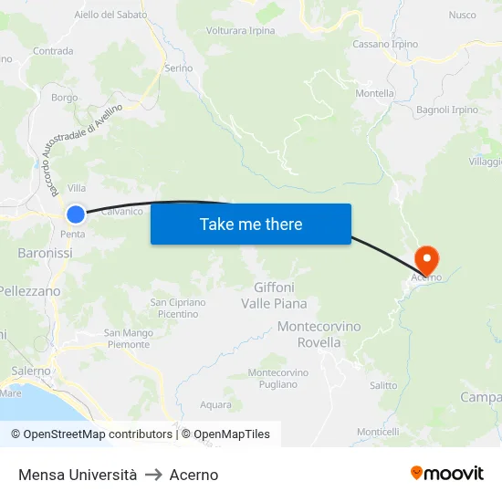 University Cafeteria to Acerno map