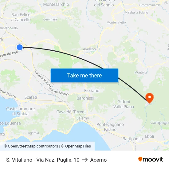 S. Vitaliano - Puglie National Road, 10 to Acerno map