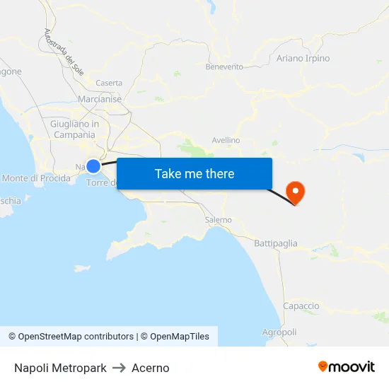 Naples Metropark to Acerno map