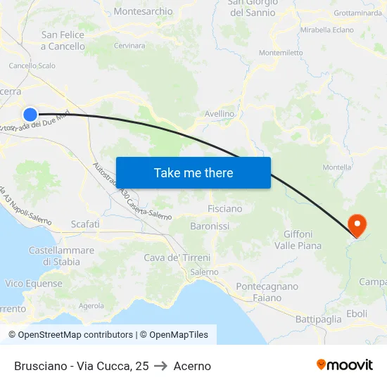 Brusciano - Via Cucca, 25 to Acerno map