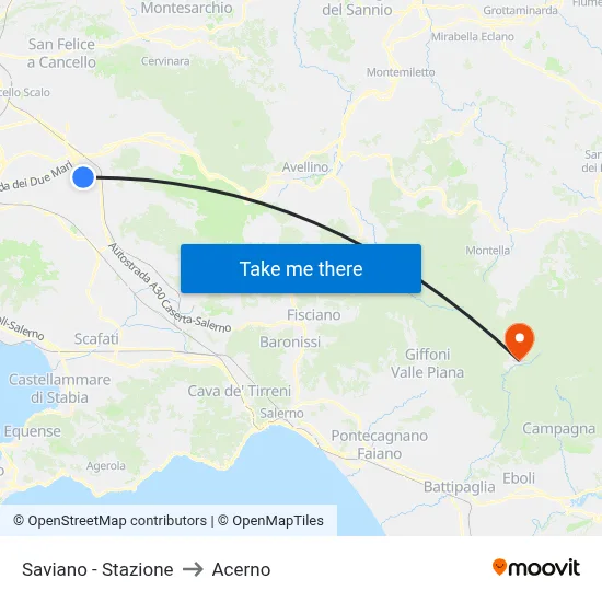 Saviano - Station to Acerno map