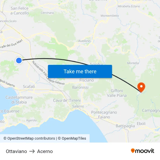Ottaviano to Acerno map