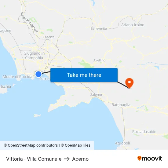Vittoria - Villa Comunale to Acerno map