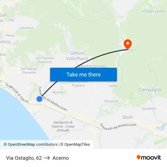 Ostaglio Street 62 to Acerno map