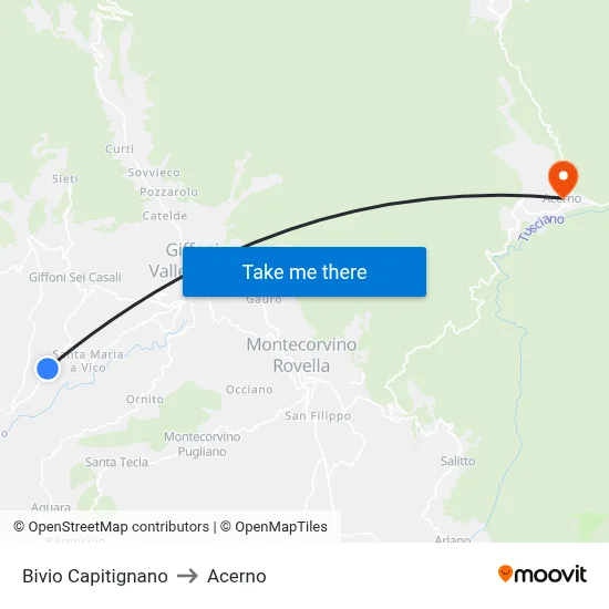 Capitignano Junction to Acerno map