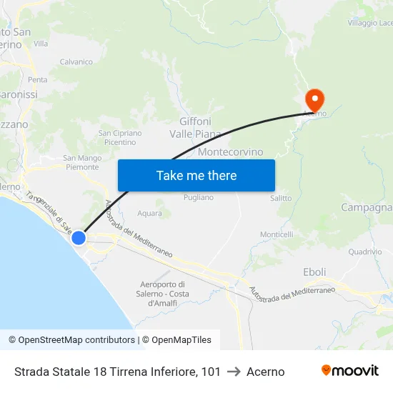 State Road 18 Tyrrhenian Lower, 101 to Acerno map
