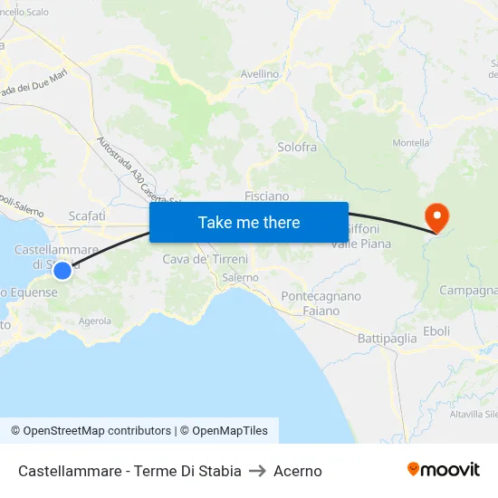 Castellammare - Stabia Thermal Baths to Acerno map
