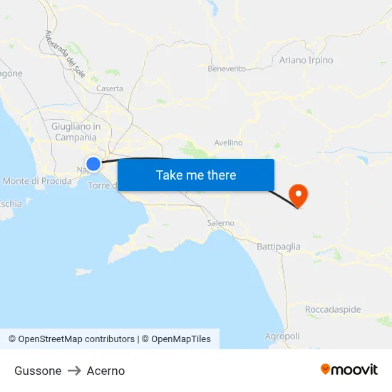 Gussone to Acerno map