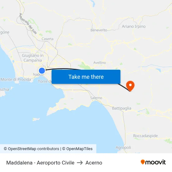 Maddalena - Civil Airport to Acerno map