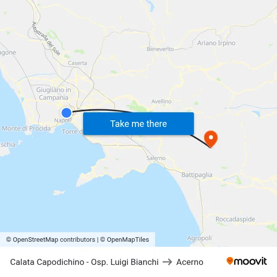 Calata Capodichino - Luigi Bianchi Hospital to Acerno map