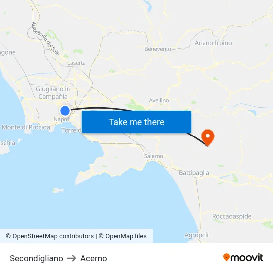 Secondigliano to Acerno map
