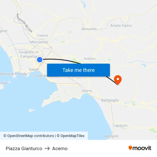 Gianturco Square to Acerno map