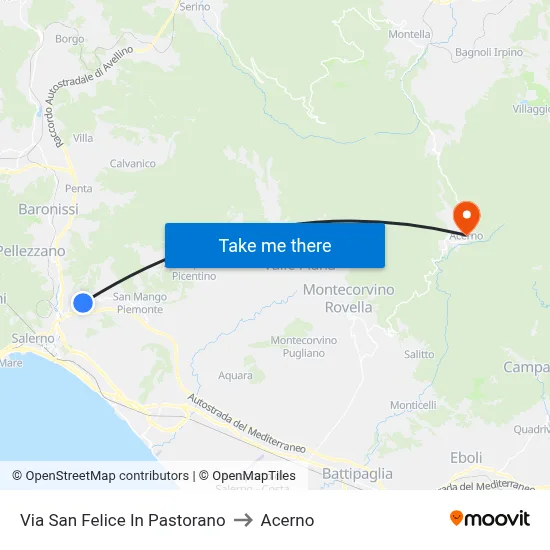 Via San Felice In Pastorano to Acerno map