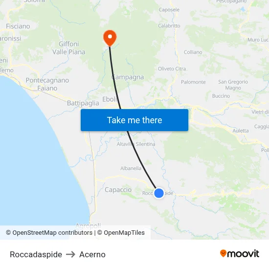 Roccadaspide to Acerno map
