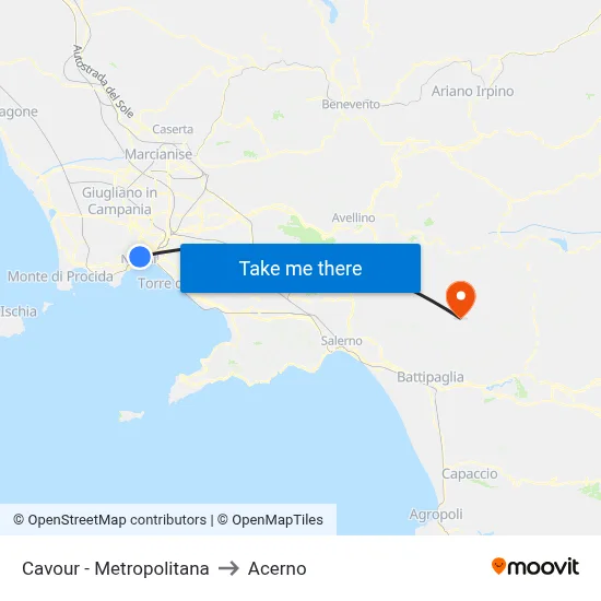 Cavour - Metro to Acerno map