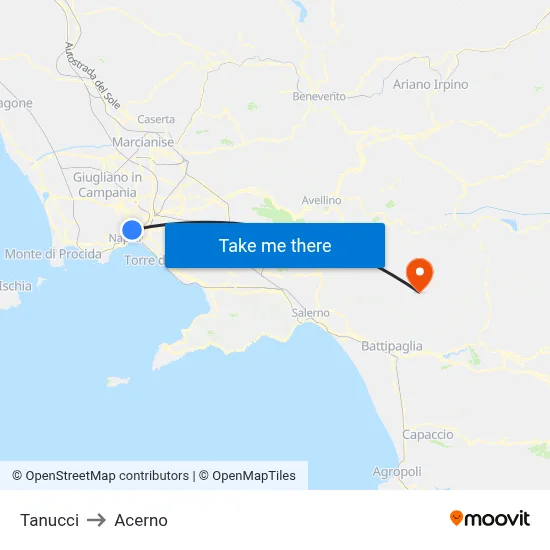 Tanucci to Acerno map