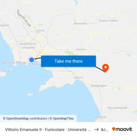 Vittorio Emanuele II - Funicular - Suor Orsola Benincasa University to Acerno map