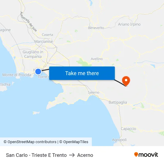 San Carlo - Trieste and Trento to Acerno map