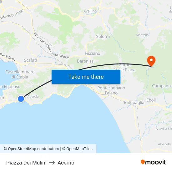 Mills Square to Acerno map