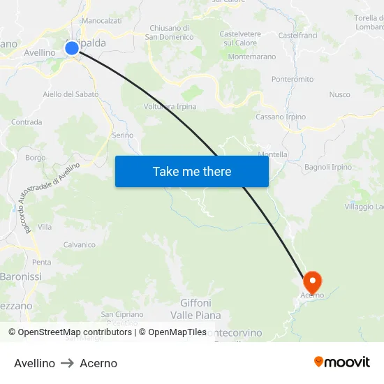 Avellino to Acerno map