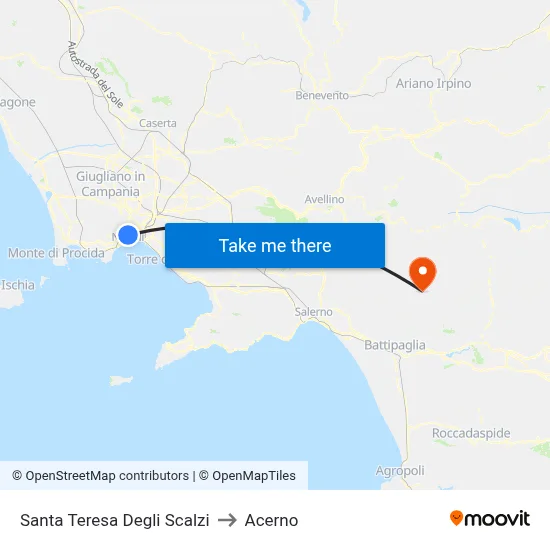 Santa Teresa Degli Scalzi to Acerno map