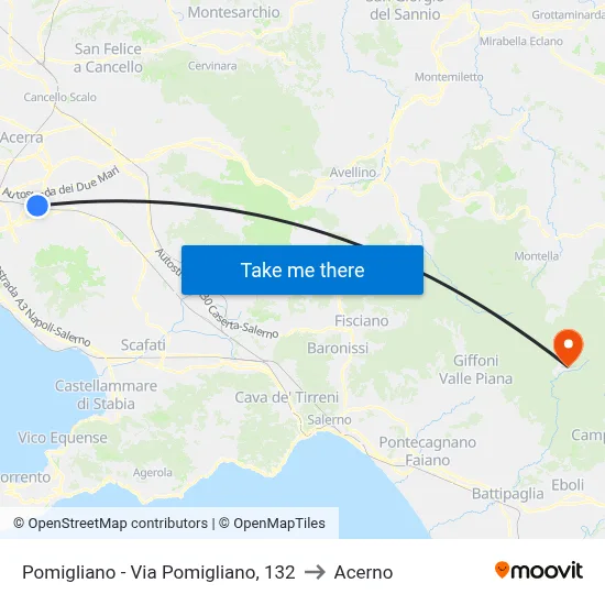 Pomigliano - Via Pomigliano, 132 to Acerno map
