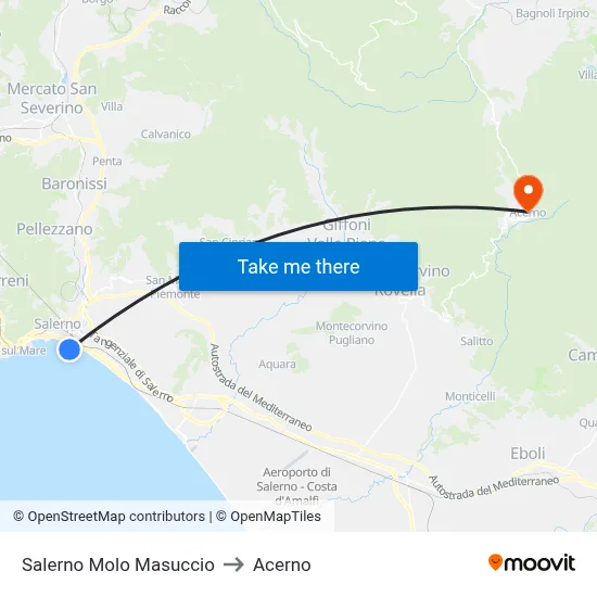 Salerno Molo Masuccio to Acerno map