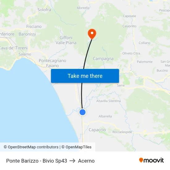 Barizzo Bridge - SP43 Junction to Acerno map