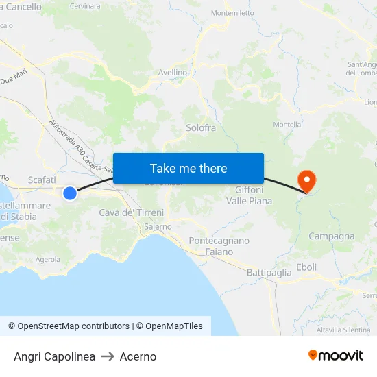 Angri Terminal to Acerno map