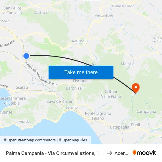 Palma Campania - Circumvallation Street, 126 to Acerno map