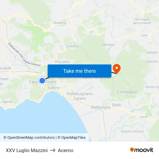 XXV July Mazzini to Acerno map