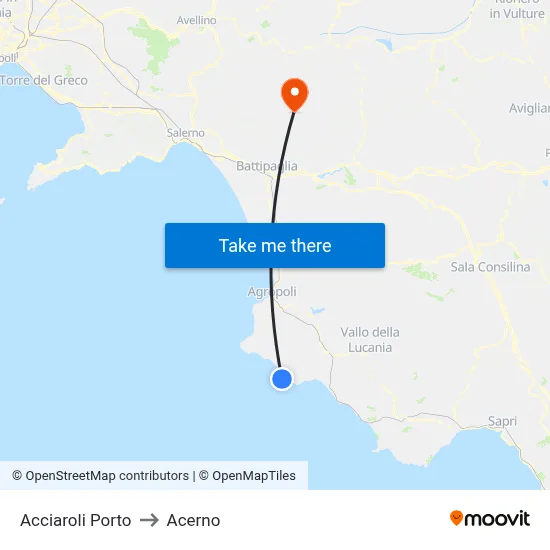 Acciaroli Port to Acerno map