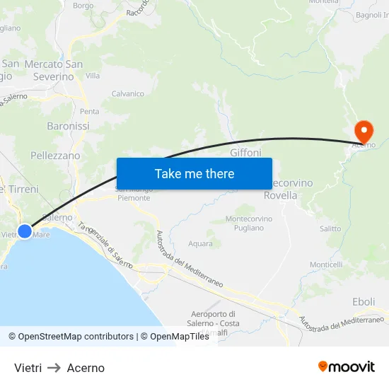Vietri to Acerno map