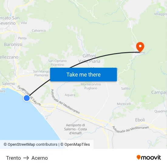 Trento to Acerno map