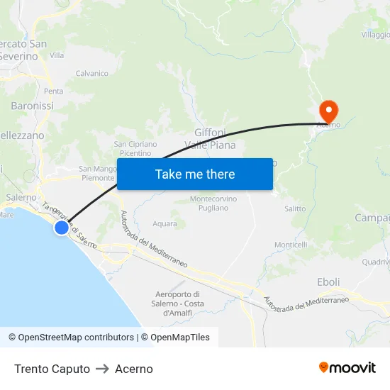 Trento Caputo to Acerno map