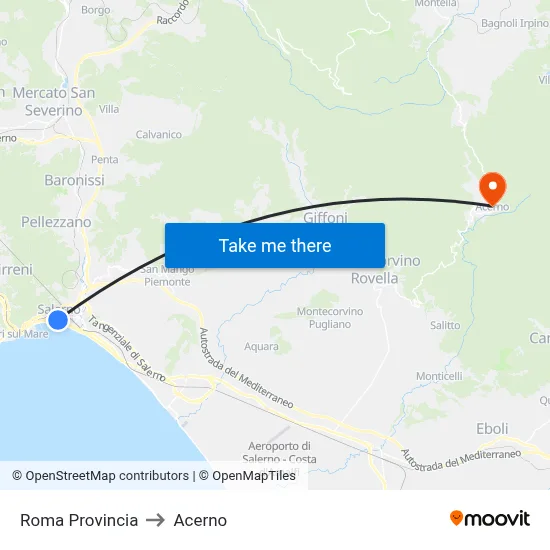 Roma Province to Acerno map