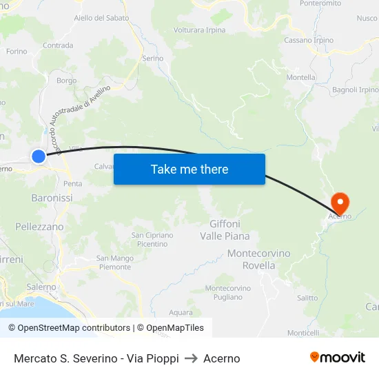 Mercato S. Severino - Pioppi Street to Acerno map