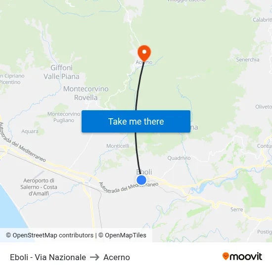 Eboli - National Road to Acerno map