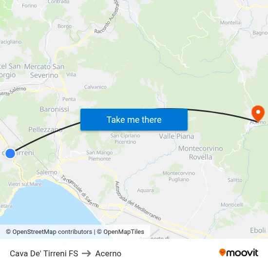 Cava De' Tirreni Station to Acerno map
