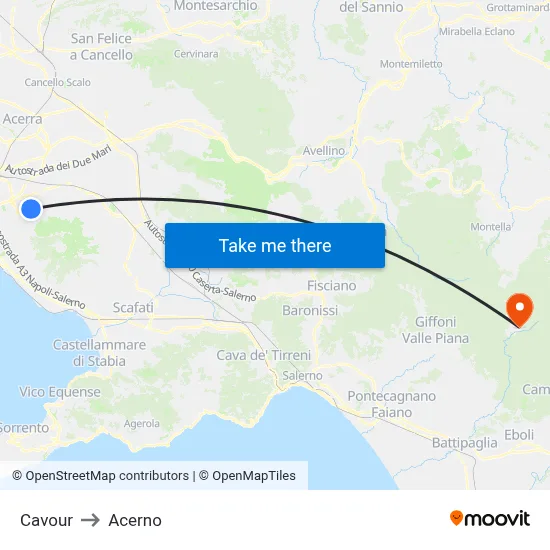 Cavour to Acerno map