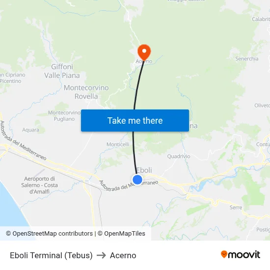 Eboli Terminal (Tebus) to Acerno map