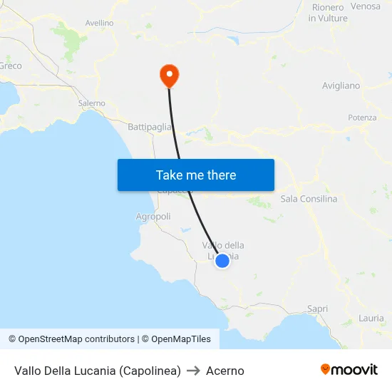 Vallo Della Lucania (Terminal) to Acerno map